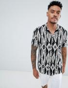 Boohooman Regular Fit Revere Shirt With Geo-tribal Print In Black - Black