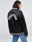 Champion Oversized Bomber Jacket With Logo Badge - Black