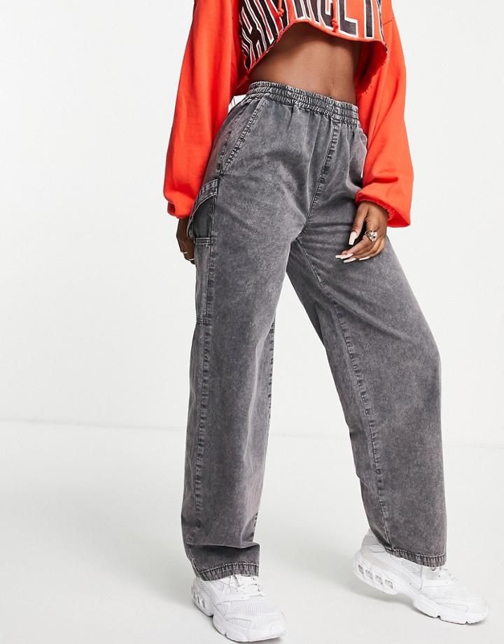 Asos Design Pull On Pants With Hammer Loop In Charcoal-grey