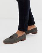 Asos Design Tassel Loafers In Gray Suede With Natural Sole