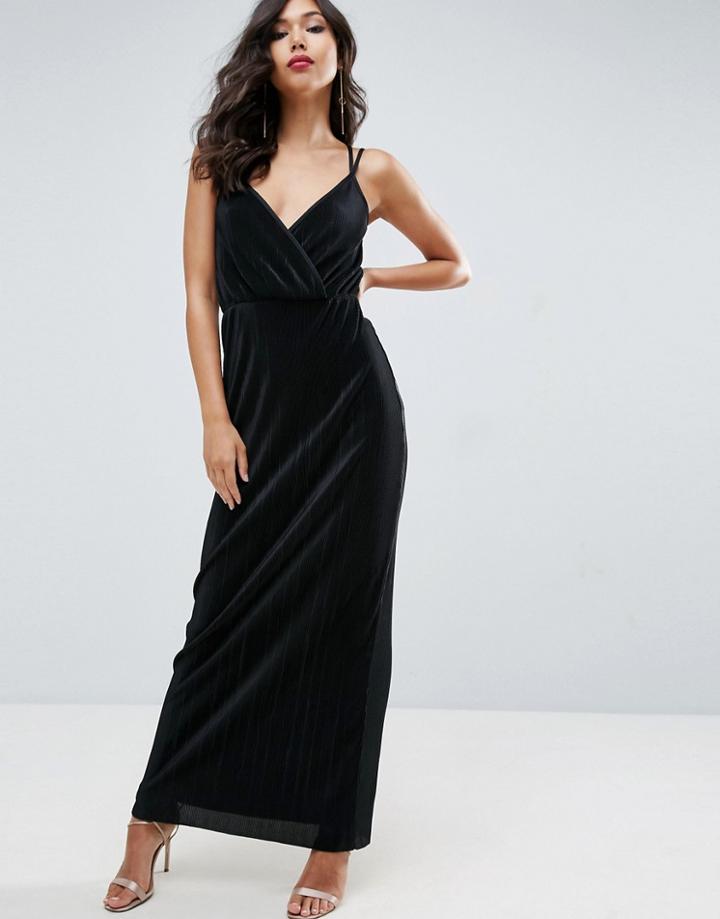 Asos Plisse Wrap Maxi Dress - Black