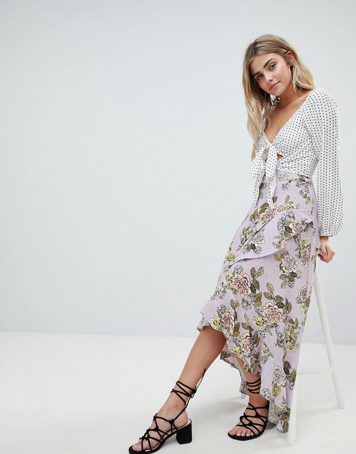 Missguided Chiffon Floral Midi Skirt - Purple