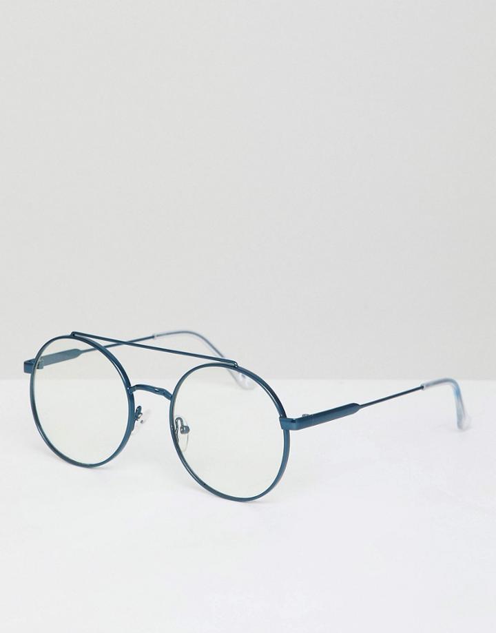 Jeepers Peepers Round Clear Lens Glasses In Blue - Blue