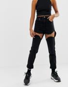 Asos Design Farleigh Slim Mom Jeans With Suspender Detail In Washed Black - Black