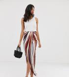 Asos Design Tall Twist Front Maxi Skirt In Stripe-multi