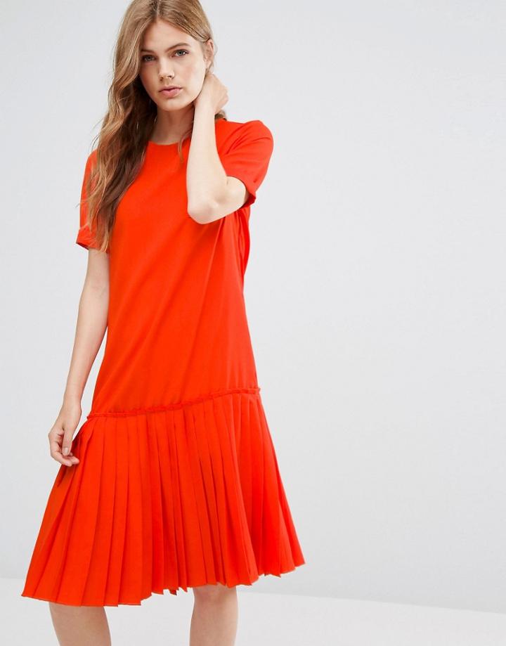 Ymc Basic Dropped Hem Dress - Red