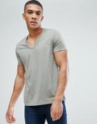 Asos T-shirt With Deep V Neck In Green - Green