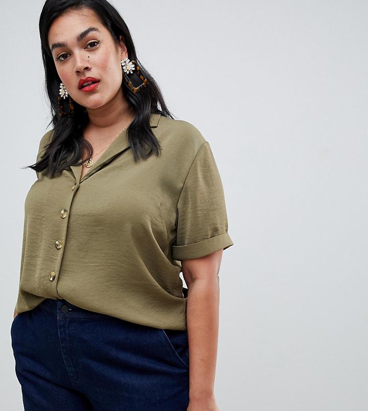 New Look Curve Button Through Shirt - Green