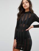 Missguided Premium Bandage Mesh Stripe Bodycon Mini Dress - Black