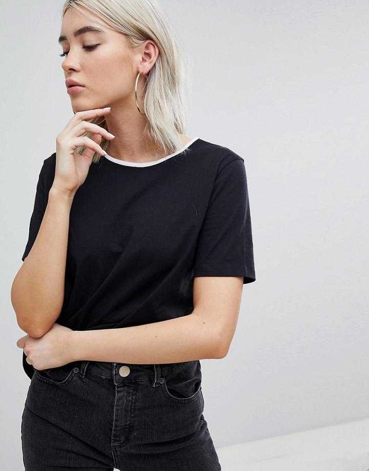 Asos T-shirt With Dip Back And Contrast Trim - Black