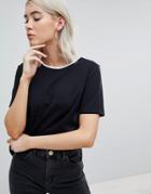 Asos T-shirt With Dip Back And Contrast Trim - Black