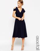 Asos Tall Drape Cold Shoulder Midi Dress - Navy