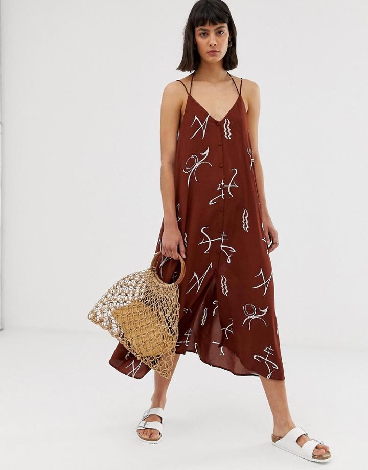 Weekday Sign Print Midi Cami Dress In Rust-multi