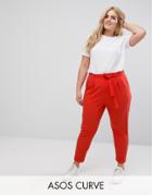 Asos Curve Woven Peg Pants With Obi Tie - Red