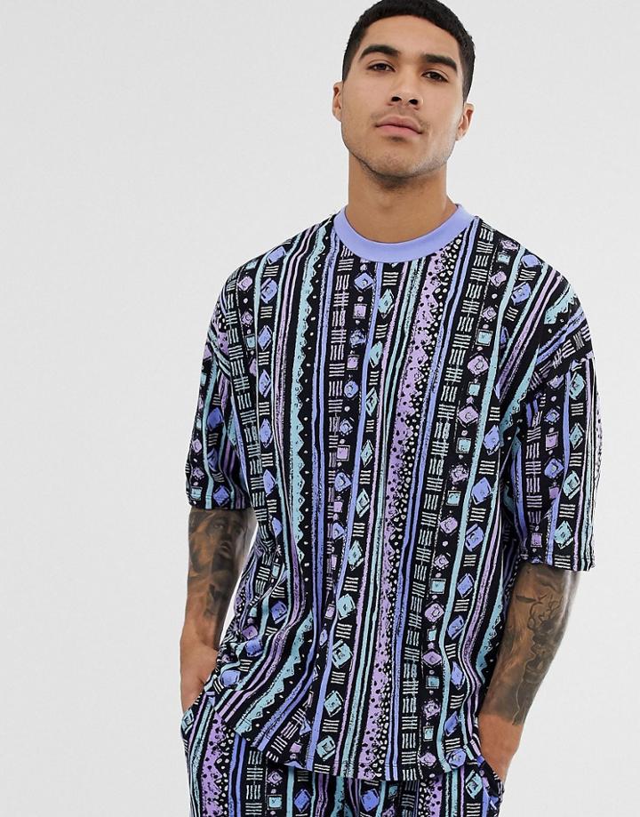Asos Design Two-piece Oversized T-shirt With All Over Geo-tribal Print-multi