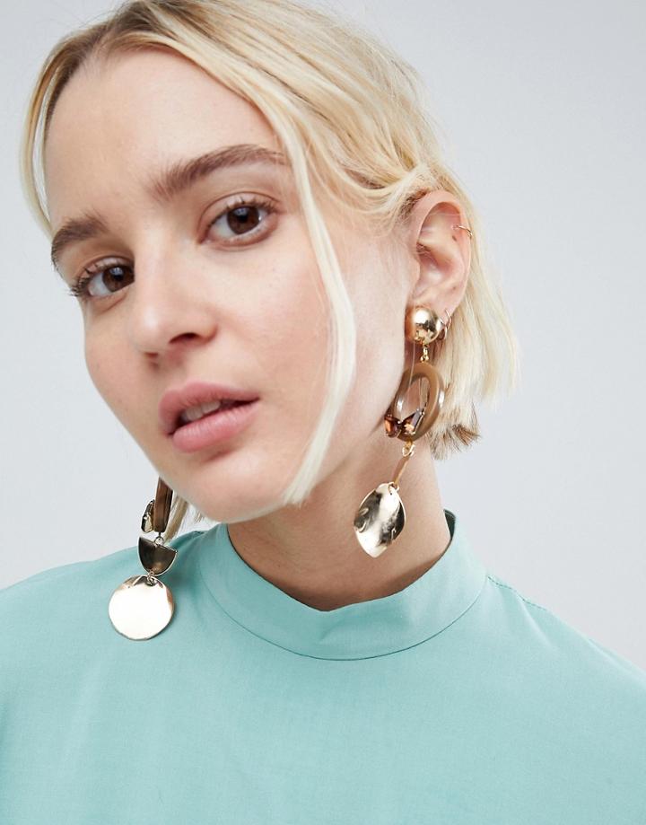 Asos Resin Jewel And Shape Drop Earrings - Gold