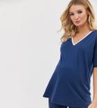 Asos Design Maternity Tipped V Neck T-shirt In Pink