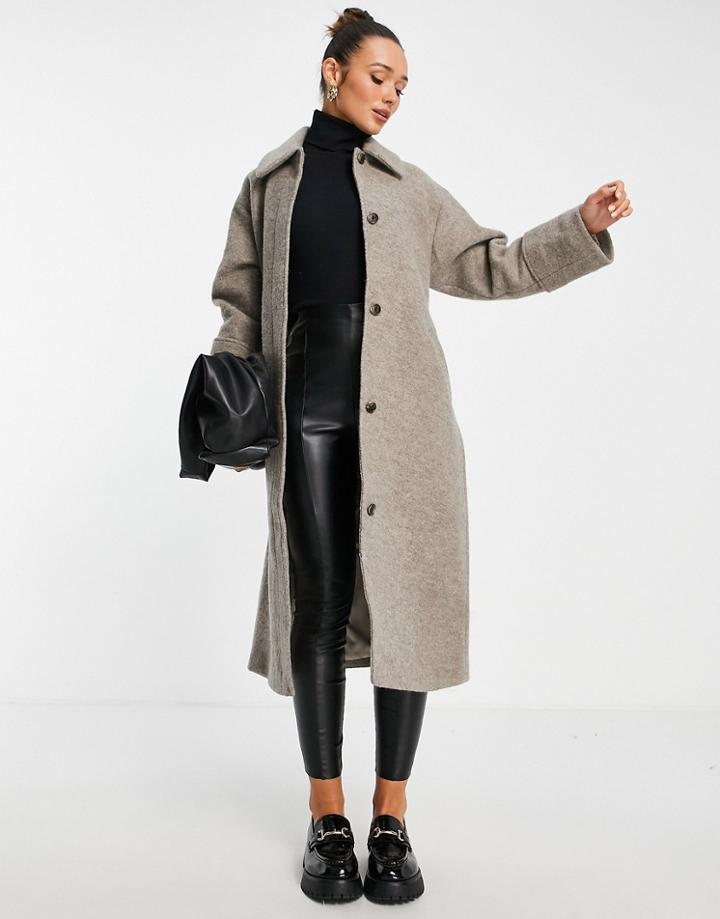 & Other Stories Belted Long Coat With Collar In Brown
