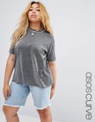 Asos Curve T-shirt With Metallic Mesh Over Layer - Silver