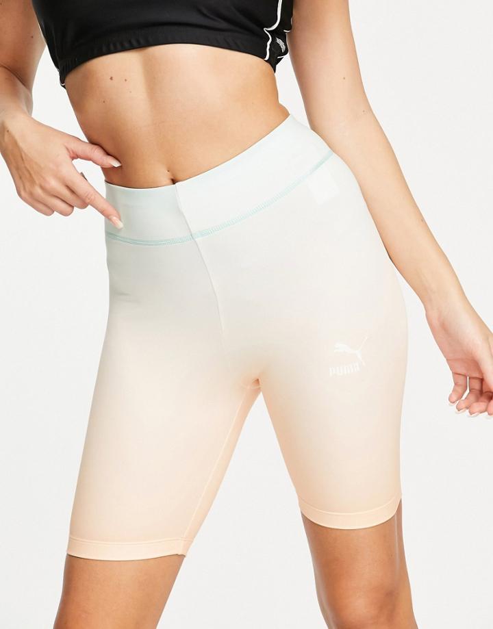 Puma Classics Legging Shorts In Peach Ombre-blues