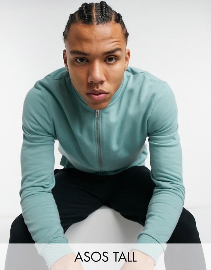 Asos Design Tall Jersey Bomber Jacket In Pastel Blue