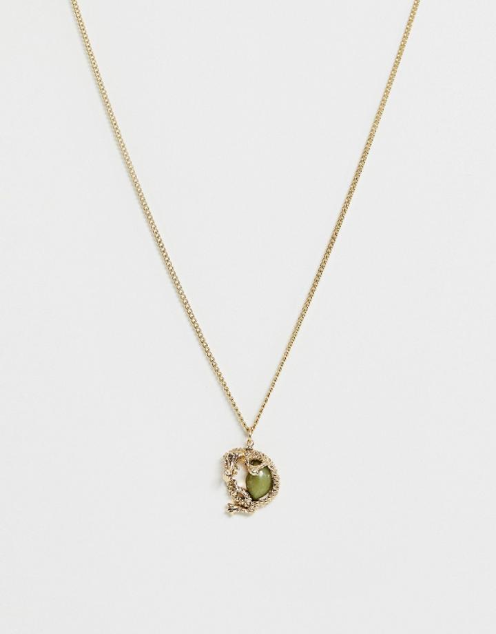 Sacred Hawk Gold Dragon Stone Pendant Necklace