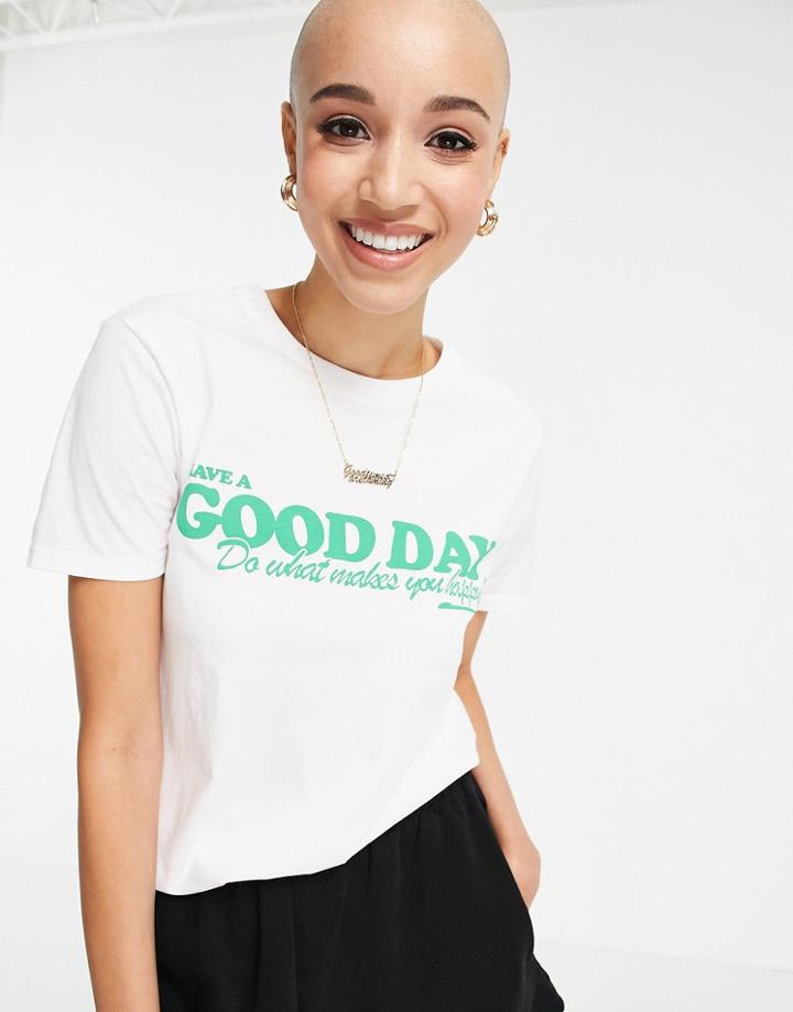 Asos Design T-shirt With Have A Good Day Graphic In White