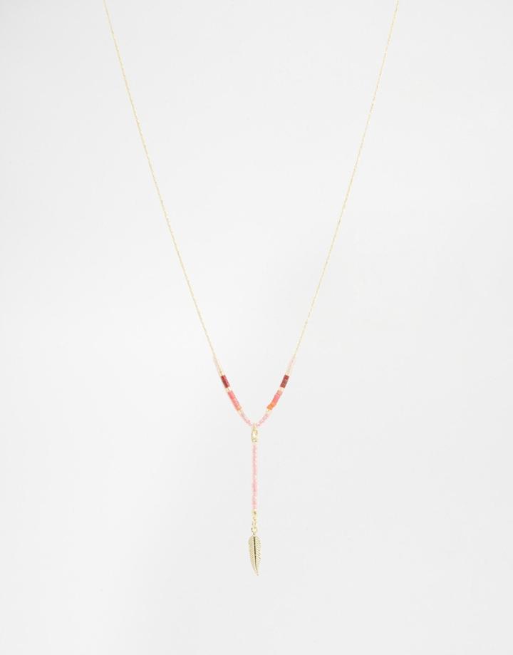 Limited Edition Pretty Bead Leaf Y Necklace - Pink