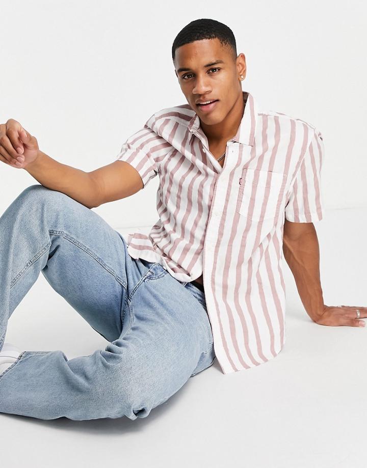 Levi's Short Sleeve Standard Fit Shirt In Pink Stripe