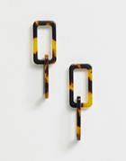 Pieces Interlocking Squares Tortoishell Earrings - Brown