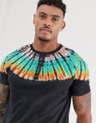 Asos Design T-shirt With Placement Tie Dye Wash In Black - Black