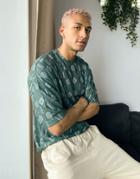 Asos Design Oversized T-shirt In Green With All Over Monogram Print