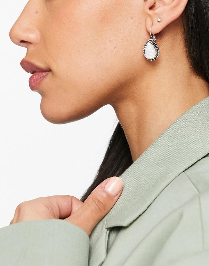 Designb Earrings With Opal Teardrop Stone In Silver Tone