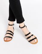 London Rebel Ankle Strap Flat Sandals - Black Patent