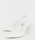 Asos Design Wide Fit Samson Slingback Mid Heels In White - White