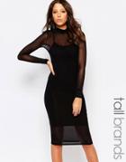 Noisy May Tall Sheer Mesh Long Sleeve Bodycon Dress - Black