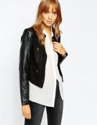 Vila Premium Real Leather And Suede Biker Jacket - Black