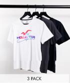 Hollister 3 Pack Ombre Logo T-shirt In White/gray/black-multi