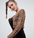 Monki Leopard Print Crew Neck Sweater In Brown - Multi