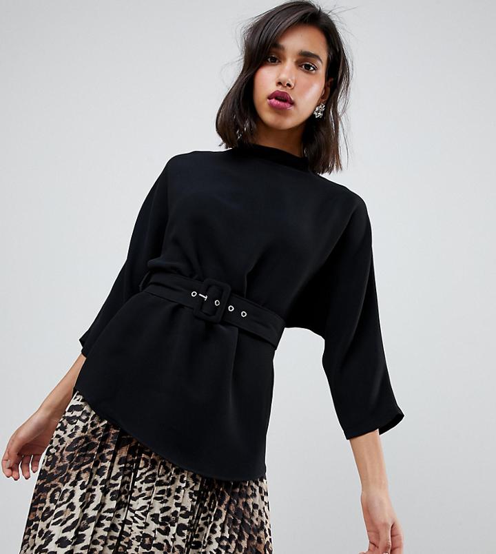 River Island Belted Blouse In Black - Black
