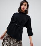 River Island Belted Blouse In Black - Black