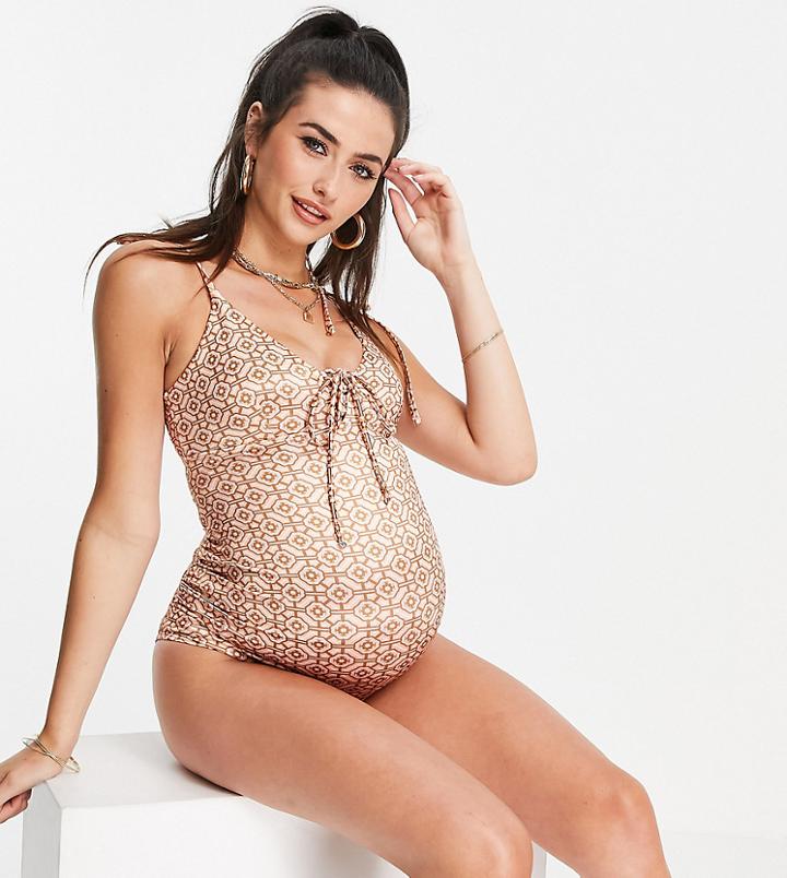 Asos Design Maternity Swimsuit In Pretty Tile Print-multi