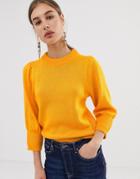 Asos Design Sweater With Puff Sleeve - Orange