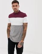 Asos Design Polo Shirt With Color Block In Interest Fabric-white