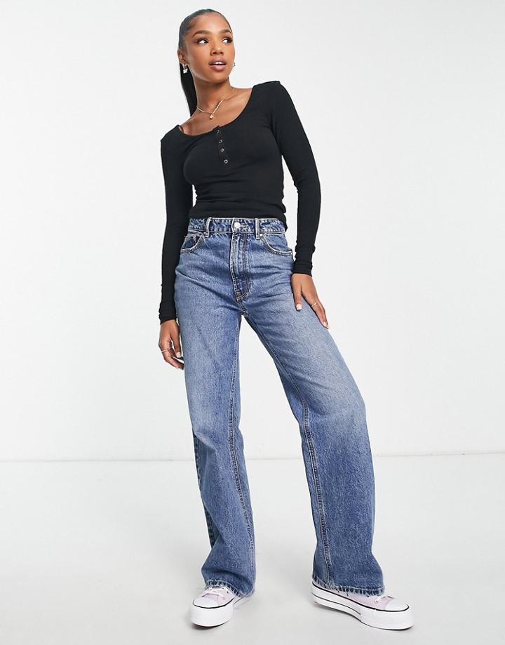 Pieces Ribbed Snap Detail Top In Black