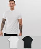 Asos Design Organic T-shirt With Turtleneck 2 Pack Multipack Saving - Multi