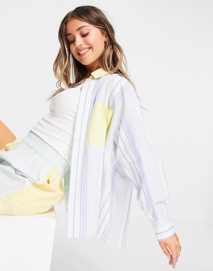 Stradivarius Contrast Stripe Shirt In Green And Blue-multi