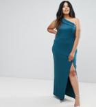 Asos Curve One Shoulder Maxi Dress With Exposed Zip - Green