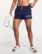 Boss Mooneye Short Length Swim Shorts With Bold Logo In Navy