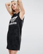 Adidas Originals Bonded Lace Tank Dress With Tonal Trefoil Logo - Black
